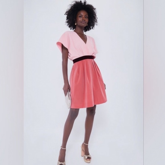 Pomander Place Dresses & Skirts - Pomander Place Pink Colorblock V-Neck Velvet Waist Mini Dress B1860 Womens L